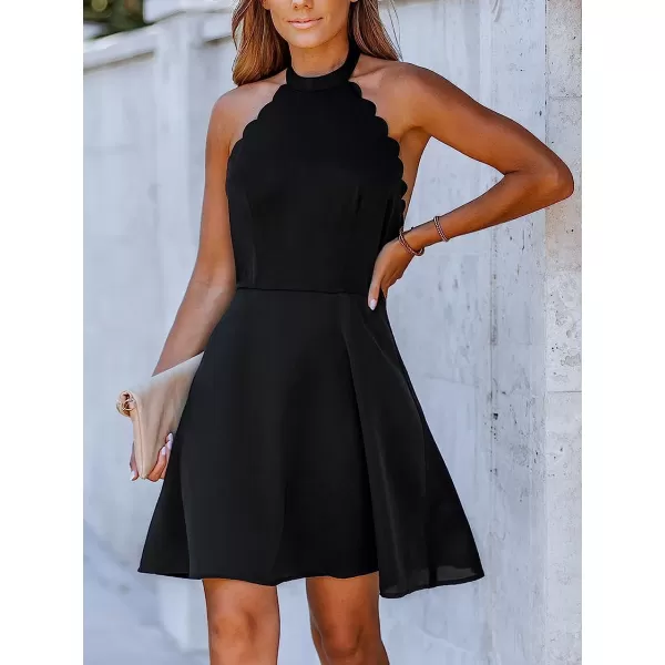 imageCUPSHE Womens Halter Scalloped Sleeveless Mini Dress Casual A Line Summer Mini DressBlack