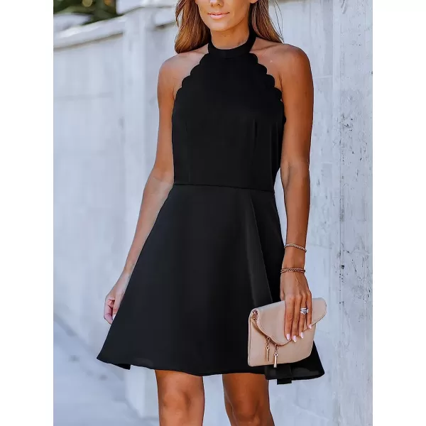 imageCUPSHE Womens Halter Scalloped Sleeveless Mini Dress Casual A Line Summer Mini DressBlack