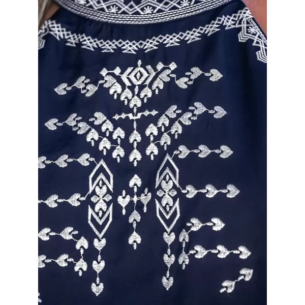 imageCUPSHE Womens Halter Sleeveless Embroidered Mini Dress A Line Short DressNavy Blue