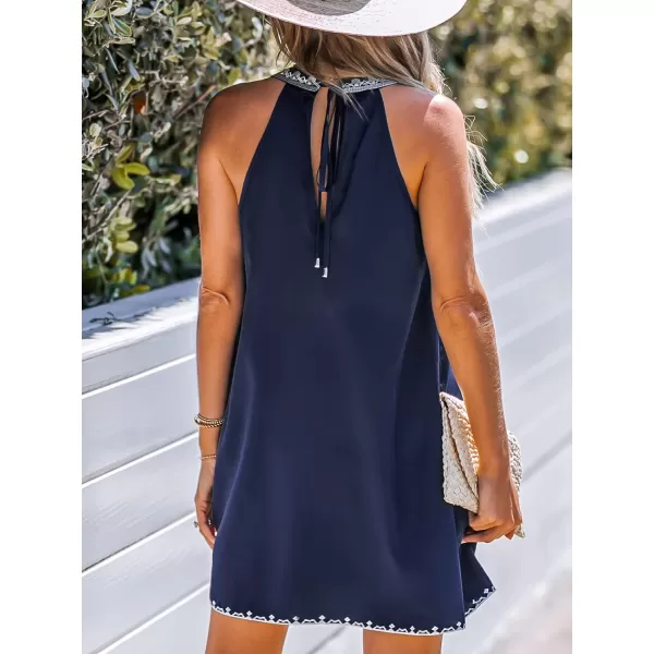 imageCUPSHE Womens Halter Sleeveless Embroidered Mini Dress A Line Short DressNavy Blue