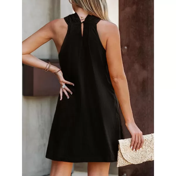imageCUPSHE Womens Halter Sleeveless Woven Short Dress Twisted Formal Dress Casual Mini DressBlack
