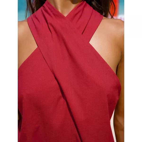 imageCUPSHE Womens Halter Sleeveless Woven Short Dress Twisted Formal Dress Casual Mini DressRed