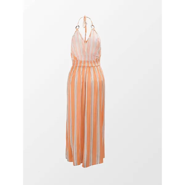 imageCUPSHE Womens Halter V Neck Ruched O Ring Elastic Waist Backless Maxi DressMulticolor