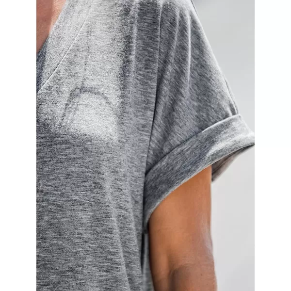 imageCUPSHE Womens Heathered Knit VNeck TShirt Dress Short Sleeves Dresses Casual SummerGrey