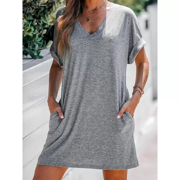 imageCUPSHE Womens Heathered Knit VNeck TShirt Dress Short Sleeves Dresses Casual SummerGrey