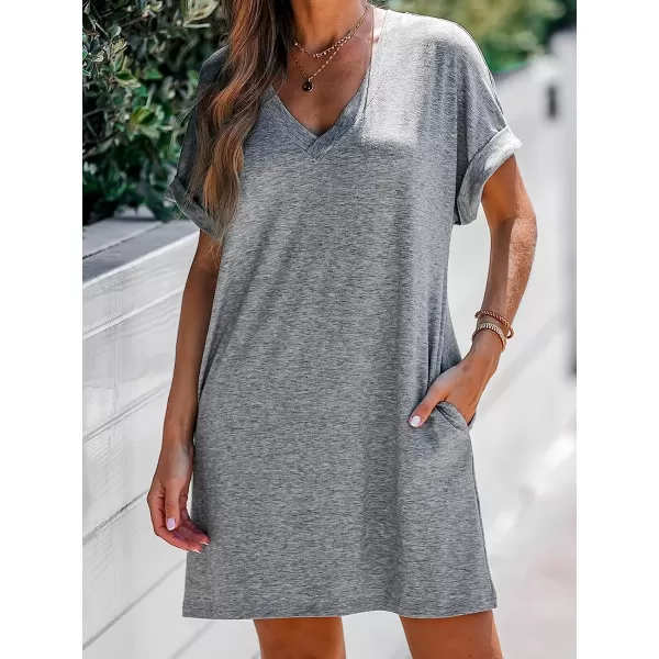 imageCUPSHE Womens Heathered Knit VNeck TShirt Dress Short Sleeves Dresses Casual SummerGrey
