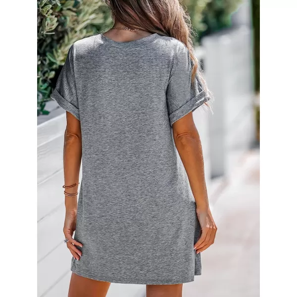 imageCUPSHE Womens Heathered Knit VNeck TShirt Dress Short Sleeves Dresses Casual SummerGrey