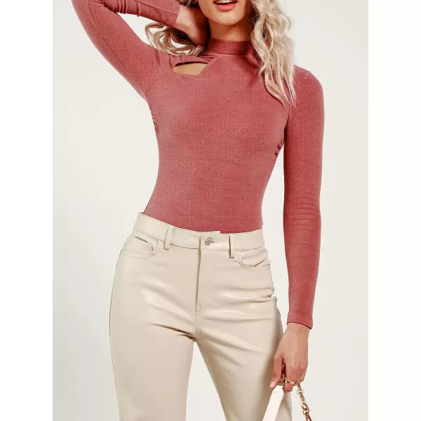imageCUPSHE Womens High Neck Cut Out Cheeky Coverage Long Sleeves BodysuitRed