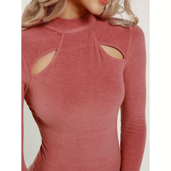 imageCUPSHE Womens High Neck Cut Out Cheeky Coverage Long Sleeves BodysuitRed