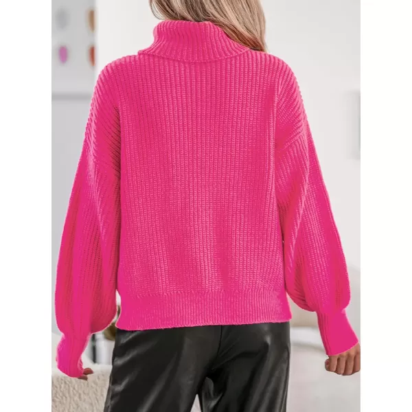imageCUPSHE Womens High Neck Long Sleeve Casual Solid Warm Sweater Knit Tops Pullover SweaterFuchsia