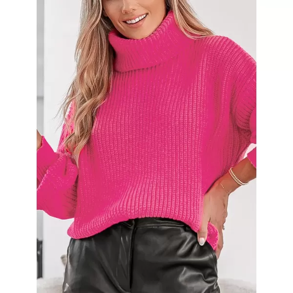 imageCUPSHE Womens High Neck Long Sleeve Casual Solid Warm Sweater Knit Tops Pullover SweaterFuchsia