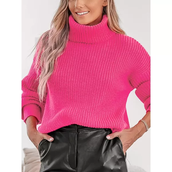 imageCUPSHE Womens High Neck Long Sleeve Casual Solid Warm Sweater Knit Tops Pullover SweaterFuchsia