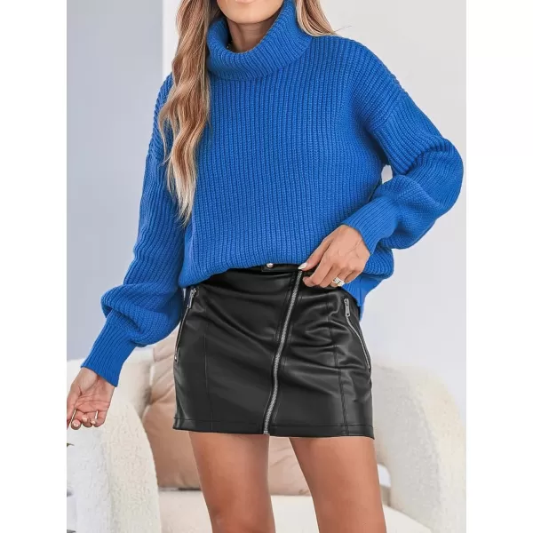 imageCUPSHE Womens High Neck Long Sleeve Casual Warm Sweater Knit Solid Tops Pullover Blue SweaterRoyal Blue