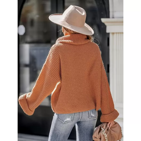 imageCUPSHE Womens High Neck Sweater Long Sleeve Knit Pullover Casual Crochet SweaterBrown