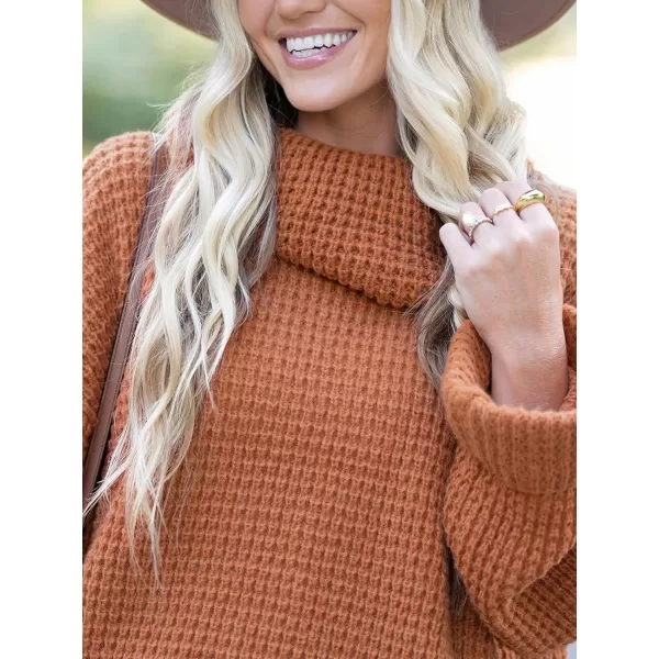 imageCUPSHE Womens High Neck Sweater Long Sleeve Knit Pullover Casual Crochet SweaterBrown