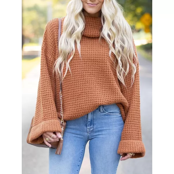 imageCUPSHE Womens High Neck Sweater Long Sleeve Knit Pullover Casual Crochet SweaterBrown