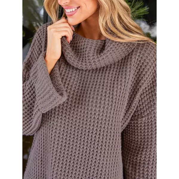 imageCUPSHE Womens High Neck Sweater Long Sleeve Knit Pullover Casual Crochet SweaterCocoa