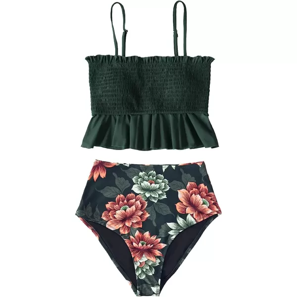imageCUPSHE Womens High Waist Bikini Swimsuit Ruffle Two Piece Bathing SuitArmy Green