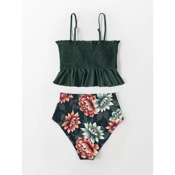 imageCUPSHE Womens High Waist Bikini Swimsuit Ruffle Two Piece Bathing SuitArmy Green