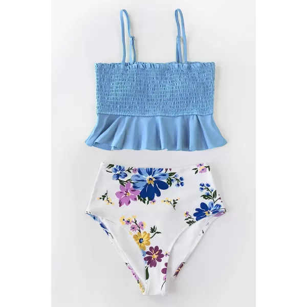 imageCUPSHE Womens High Waist Bikini Swimsuit Ruffle Two Piece Bathing SuitBaby Blue
