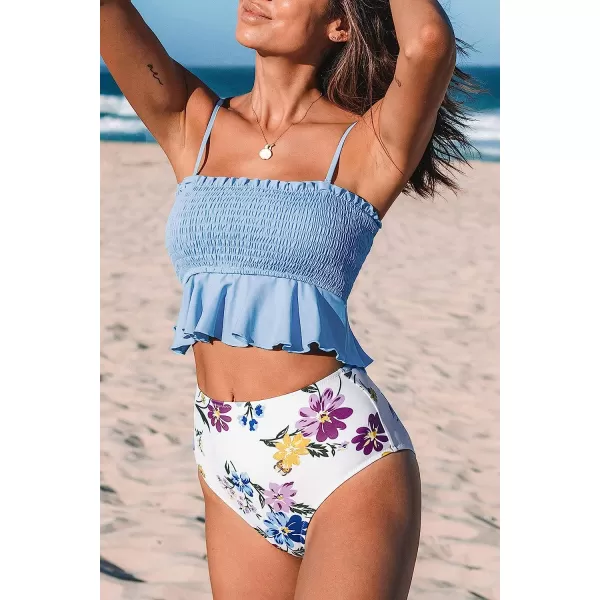 imageCUPSHE Womens High Waist Bikini Swimsuit Ruffle Two Piece Bathing SuitBaby Blue