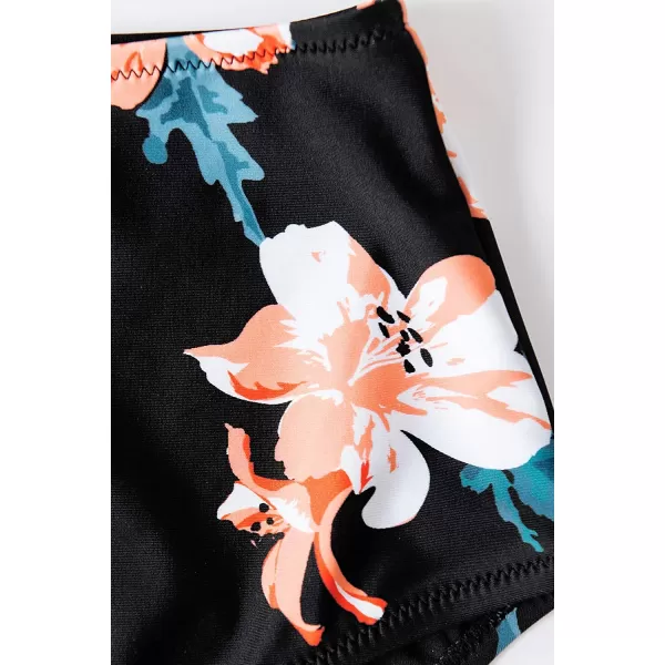 imageCUPSHE Womens High Waist Bikini Swimsuit Ruffle Two Piece Bathing SuitBlack Leafy
