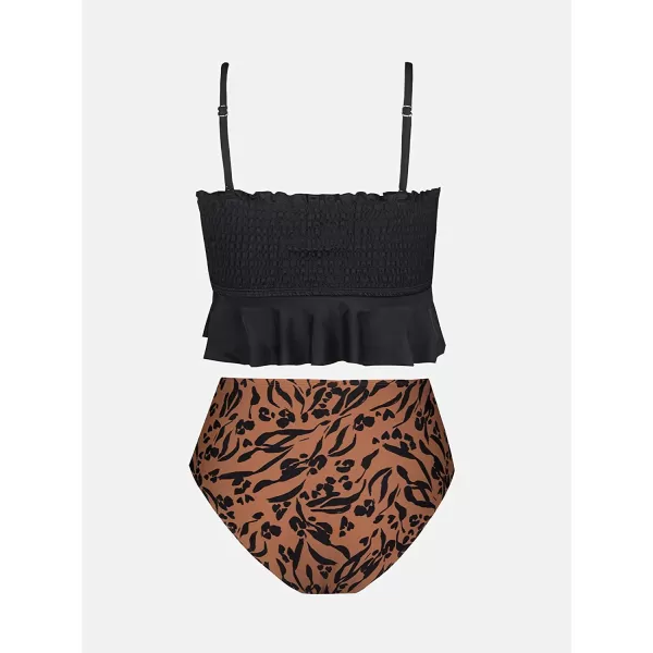 imageCUPSHE Womens High Waist Bikini Swimsuit Ruffle Two Piece Bathing SuitBlack Leopard Print