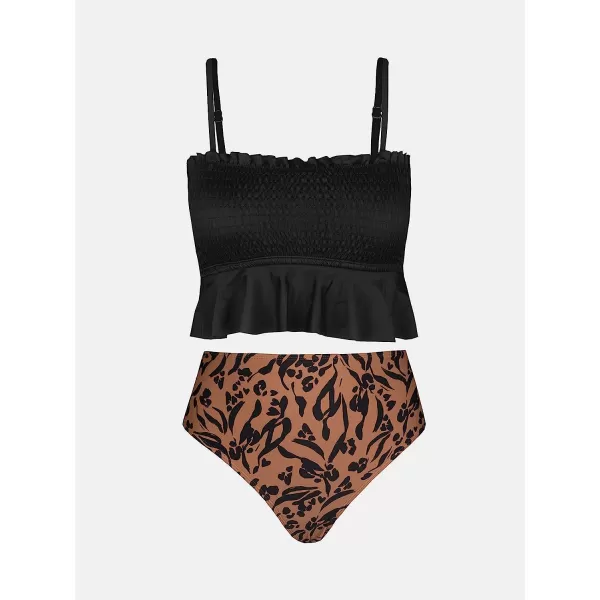imageCUPSHE Womens High Waist Bikini Swimsuit Ruffle Two Piece Bathing SuitBlack Leopard Print