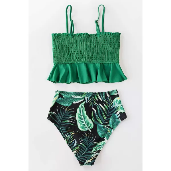 imageCUPSHE Womens High Waist Bikini Swimsuit Ruffle Two Piece Bathing SuitClover Green