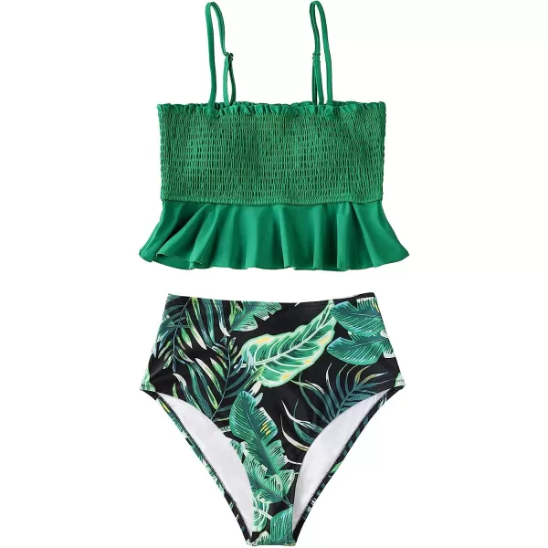 imageCUPSHE Womens High Waist Bikini Swimsuit Ruffle Two Piece Bathing SuitClover Green