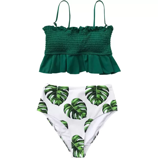 imageCUPSHE Womens High Waist Bikini Swimsuit Ruffle Two Piece Bathing SuitGreenWhite