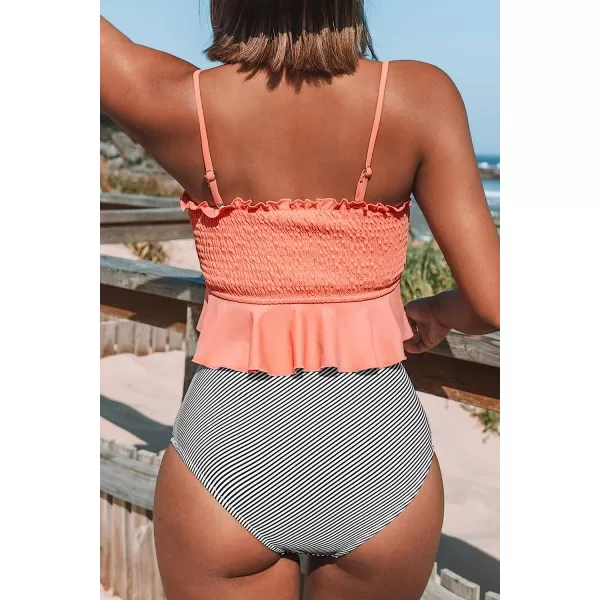 imageCUPSHE Womens High Waist Bikini Swimsuit Ruffle Two Piece Bathing SuitPeach