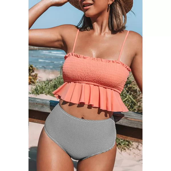 imageCUPSHE Womens High Waist Bikini Swimsuit Ruffle Two Piece Bathing SuitPeach