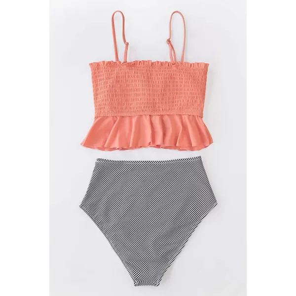 imageCUPSHE Womens High Waist Bikini Swimsuit Ruffle Two Piece Bathing SuitPeach
