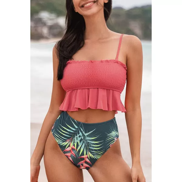 imageCUPSHE Womens High Waist Bikini Swimsuit Ruffle Two Piece Bathing SuitPink