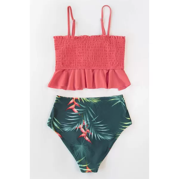 imageCUPSHE Womens High Waist Bikini Swimsuit Ruffle Two Piece Bathing SuitPink