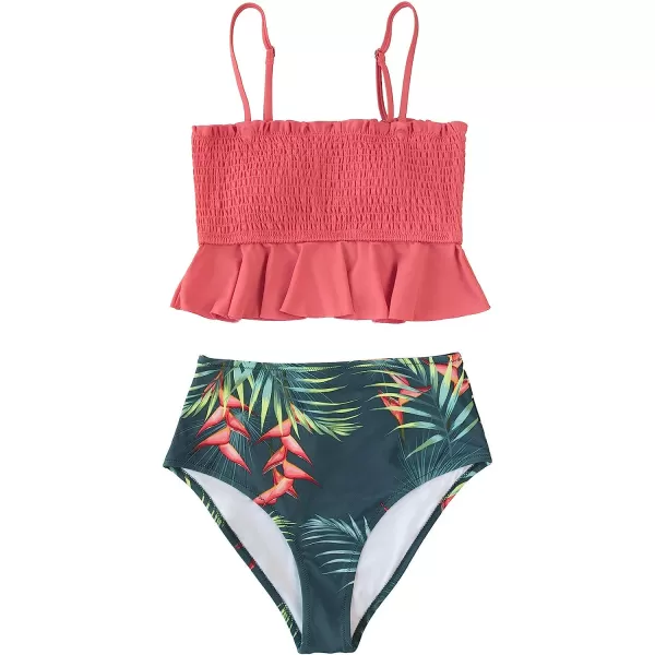 imageCUPSHE Womens High Waist Bikini Swimsuit Ruffle Two Piece Bathing SuitPink