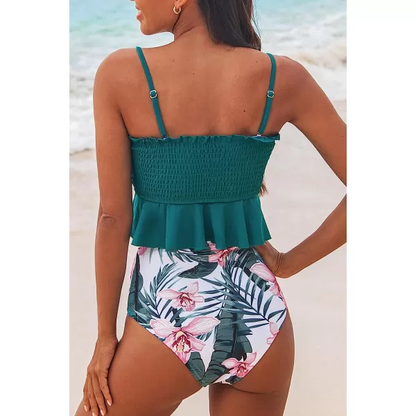imageCUPSHE Womens High Waist Bikini Swimsuit Ruffle Two Piece Bathing SuitTeal