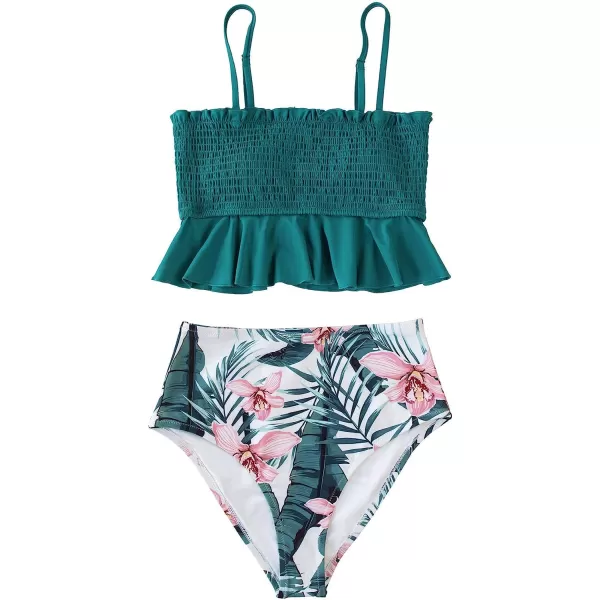 imageCUPSHE Womens High Waist Bikini Swimsuit Ruffle Two Piece Bathing SuitTeal