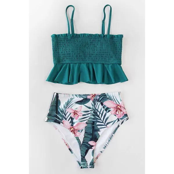 imageCUPSHE Womens High Waist Bikini Swimsuit Ruffle Two Piece Bathing SuitTeal
