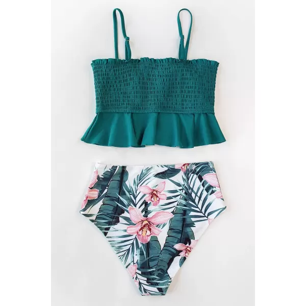 imageCUPSHE Womens High Waist Bikini Swimsuit Ruffle Two Piece Bathing SuitTeal