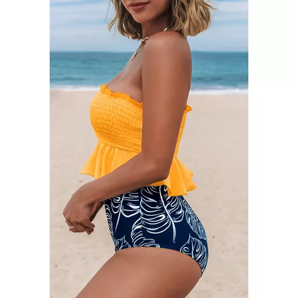 imageCUPSHE Womens High Waist Bikini Swimsuit Ruffle Two Piece Bathing SuitYellow Navy