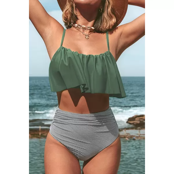 imageCUPSHE Womens High Waisted Falbala Bikini SetArmy Green