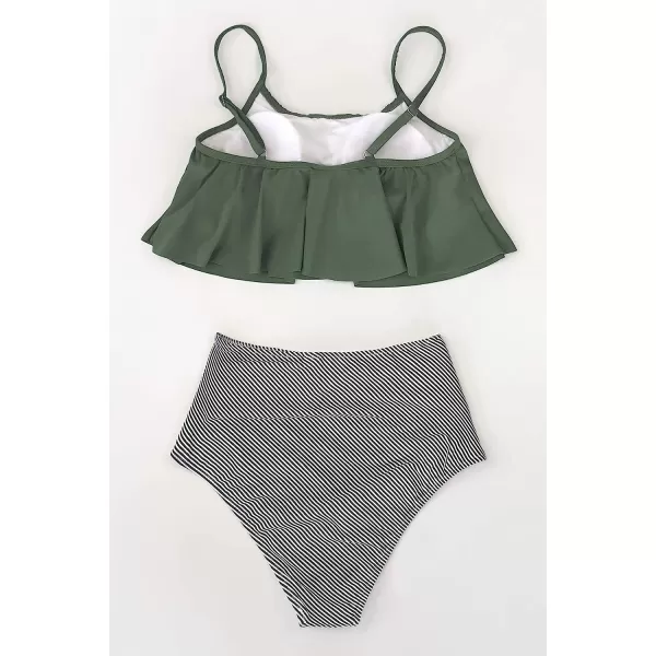 imageCUPSHE Womens High Waisted Falbala Bikini SetArmy Green