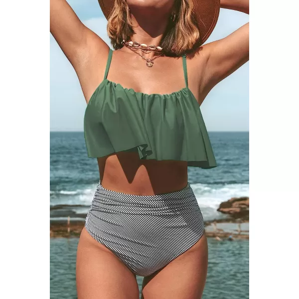 imageCUPSHE Womens High Waisted Falbala Bikini SetArmy Green