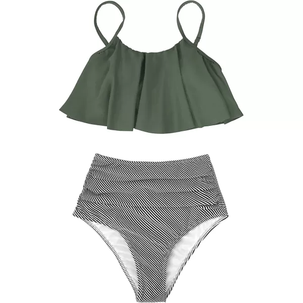 imageCUPSHE Womens High Waisted Falbala Bikini SetArmy Green