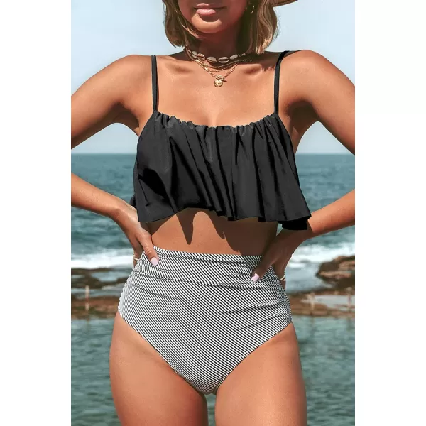 imageCUPSHE Womens High Waisted Falbala Bikini SetBlack