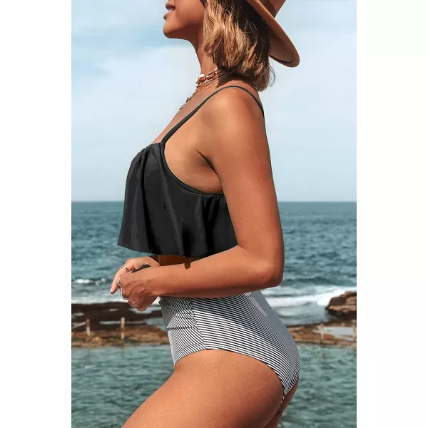imageCUPSHE Womens High Waisted Falbala Bikini SetBlack