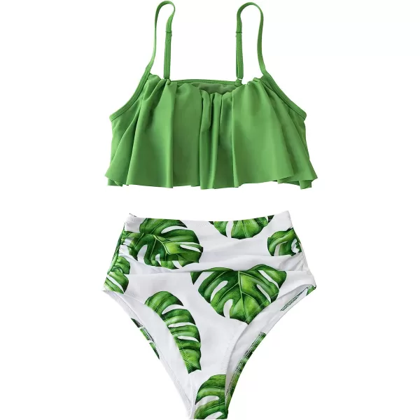 imageCUPSHE Womens High Waisted Falbala Bikini SetFrog Green