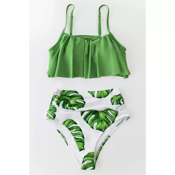imageCUPSHE Womens High Waisted Falbala Bikini SetFrog Green